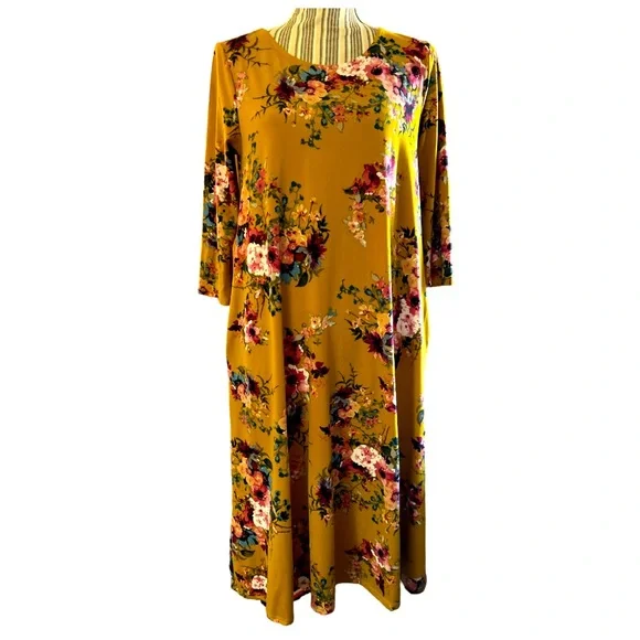 Neesee's Dresses Boutique | Dresses | Neesees Dresses Boutique Rustic Gold  Floral Swing Dress With Pockets Size S | Poshmark